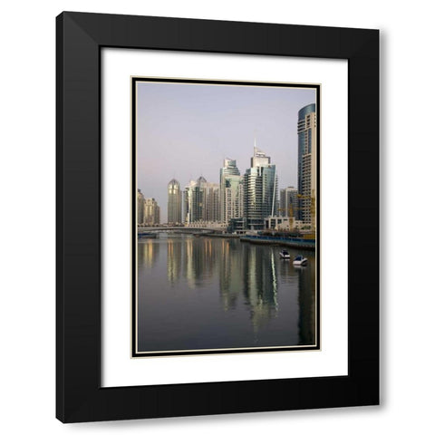 UAE, Dubai, Marina Towers on marina at sunset Black Modern Wood Framed Art Print with Double Matting by Young, Bill