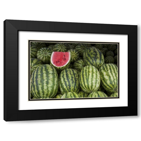 UAE, Abu Dhabi Watermelons on display at market Black Modern Wood Framed Art Print with Double Matting by Young, Bill