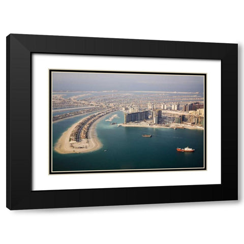 UAE, Dubai Aerial of Palm Jumeirah islands Black Modern Wood Framed Art Print with Double Matting by Young, Bill