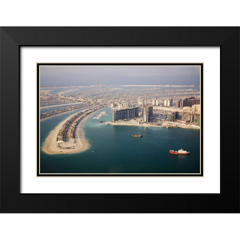 UAE, Dubai Aerial of Palm Jumeirah islands Black Modern Wood Framed Art Print with Double Matting by Young, Bill