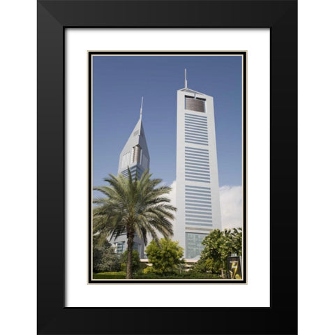 UAE, Dubai View of Jumeirah Emirates Towers Black Modern Wood Framed Art Print with Double Matting by Young, Bill
