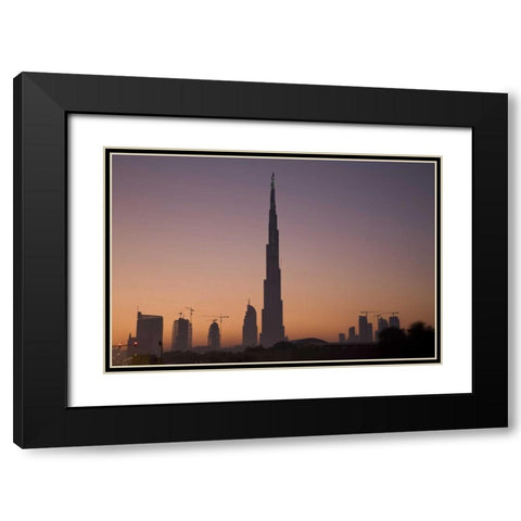 UAE, Dubai Cityscape at sunrise Black Modern Wood Framed Art Print with Double Matting by Young, Bill