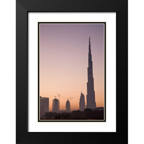 UAE, Dubai Cityscape at sunrise Black Modern Wood Framed Art Print with Double Matting by Young, Bill