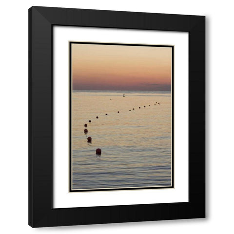 UAE, Fujairah Sunrise over marker buoys on beach Black Modern Wood Framed Art Print with Double Matting by Young, Bill