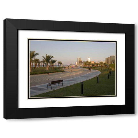 UAE, Abu Dhabi Walkway by beach and waterfront Black Modern Wood Framed Art Print with Double Matting by Young, Bill