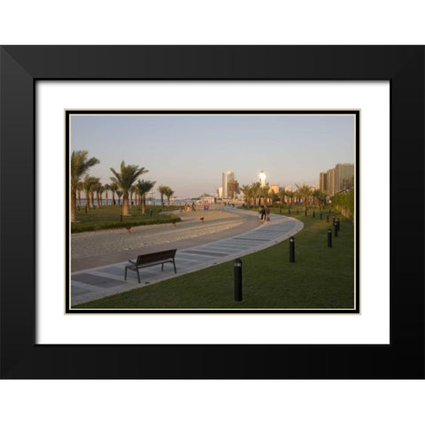 UAE, Abu Dhabi Walkway by beach and waterfront Black Modern Wood Framed Art Print with Double Matting by Young, Bill