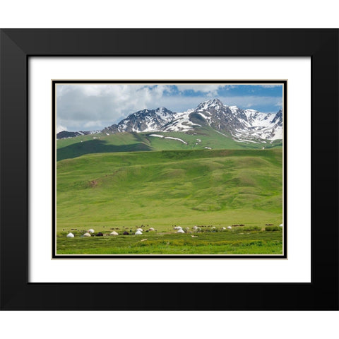 Summer pasture with traditional Yurts The Suusamyr plain-a high valley Black Modern Wood Framed Art Print with Double Matting by Zwick, Martin