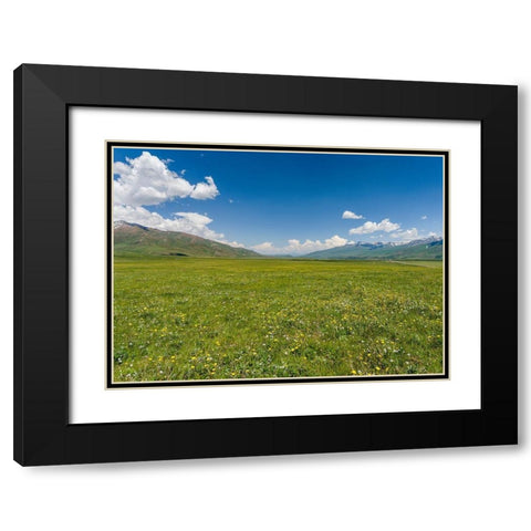 The Suusamyr plain-a high valley in Tien Shan Mountains-Kyrgyzstan Black Modern Wood Framed Art Print with Double Matting by Zwick, Martin