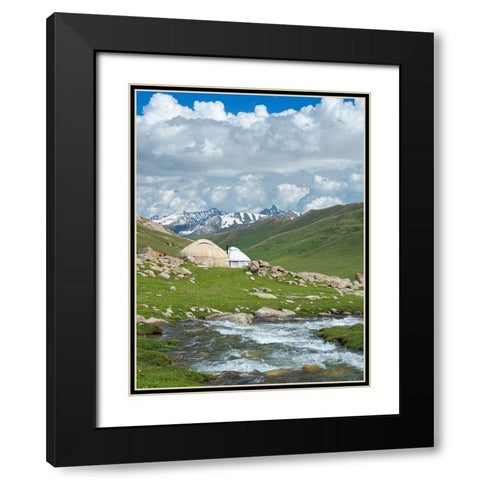 Landscape with Yurt at the Otmok mountain pass in the Tien Shan or heavenly mountains-Kyrgyzstan Black Modern Wood Framed Art Print with Double Matting by Zwick, Martin