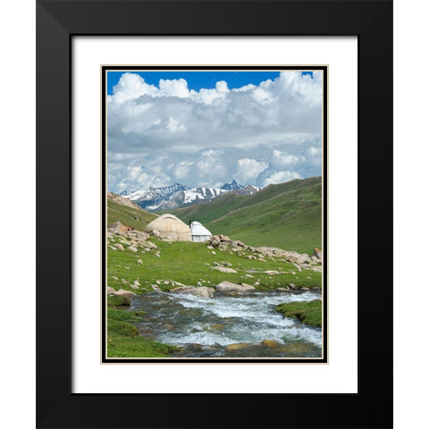 Landscape with Yurt at the Otmok mountain pass in the Tien Shan or heavenly mountains-Kyrgyzstan Black Modern Wood Framed Art Print with Double Matting by Zwick, Martin
