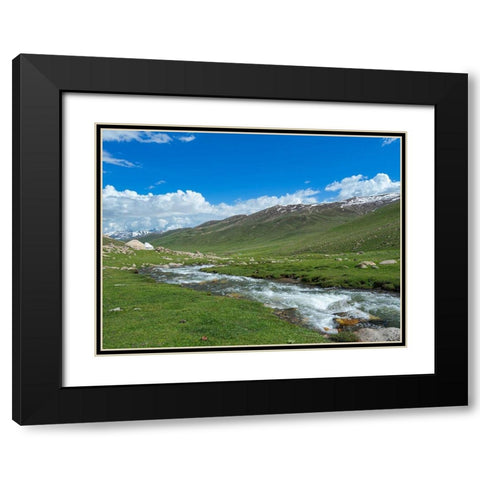 Landscape with Yurt at the Otmok mountain pass in the Tien Shan or heavenly mountains-Kyrgyzstan Black Modern Wood Framed Art Print with Double Matting by Zwick, Martin