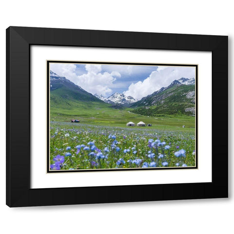 Yurts on the high altitude summer pastures National Park Besch Tasch Black Modern Wood Framed Art Print with Double Matting by Zwick, Martin