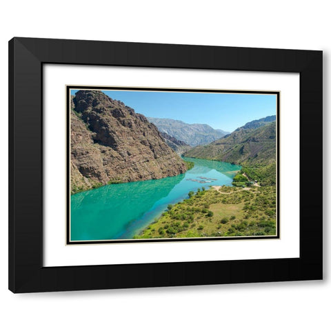 Landscape along the Tien Shan Highway-the Kurpsai Reservoir Black Modern Wood Framed Art Print with Double Matting by Zwick, Martin
