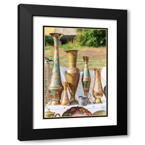 Armenia-Sevan Souvenir vases at market near the Sevanavank Monastery on Lake Sevan Black Modern Wood Framed Art Print with Double Matting by Wilson, Emily