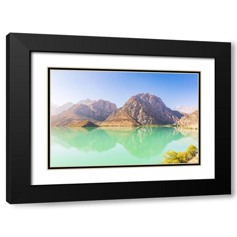 Iskanderkul-Sughd Province-Tajikistan Mountains and blue sky above Iskanderkul Lake Black Modern Wood Framed Art Print with Double Matting by Wilson, Emily M.