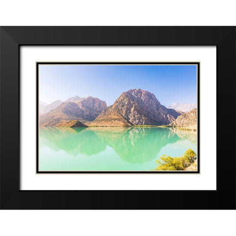 Iskanderkul-Sughd Province-Tajikistan Mountains and blue sky above Iskanderkul Lake Black Modern Wood Framed Art Print with Double Matting by Wilson, Emily M.
