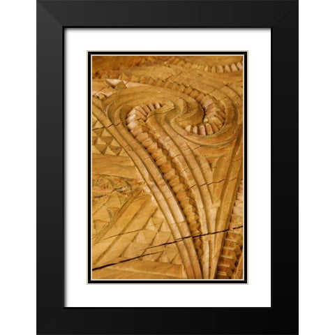 New Zealand, Rotorua Maori wood carving patterns Black Modern Wood Framed Art Print with Double Matting by Kaveney, Wendy