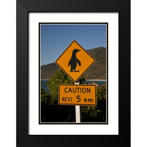 New Zealand, South Island Traffic warning sign Black Modern Wood Framed Art Print with Double Matting by Grall, Don