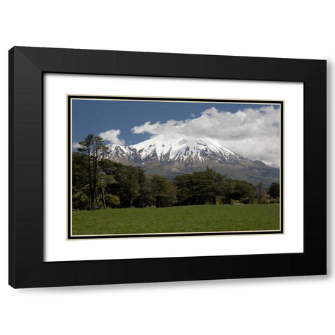 New Zealand, North Island Volcanic Mt Taranaki Black Modern Wood Framed Art Print with Double Matting by Grall, Don