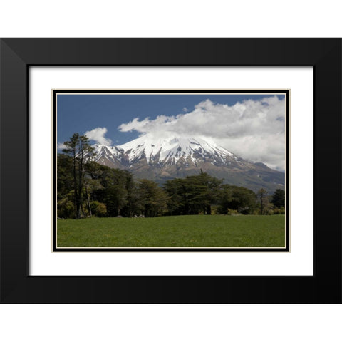 New Zealand, North Island Volcanic Mt Taranaki Black Modern Wood Framed Art Print with Double Matting by Grall, Don
