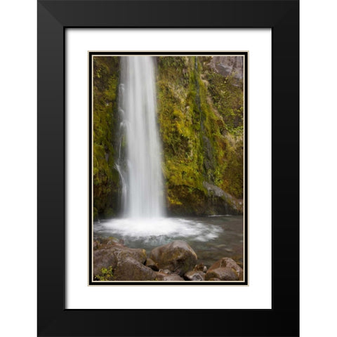 New Zealand, Taranaki Dawson Falls in Egmont NP Black Modern Wood Framed Art Print with Double Matting by Grall, Don