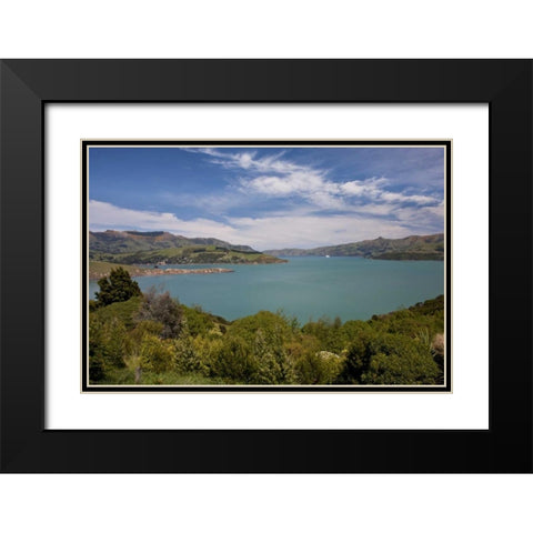 New Zealand, South Island, Akaroa Harbor scenic Black Modern Wood Framed Art Print with Double Matting by Grall, Don