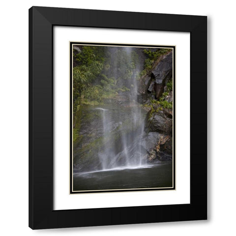 New Zealand, South Isl, Fiordland NP Waterfall Black Modern Wood Framed Art Print with Double Matting by Grall, Don