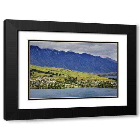 New Zealand, South Island, Landscape of city Black Modern Wood Framed Art Print with Double Matting by Flaherty, Dennis