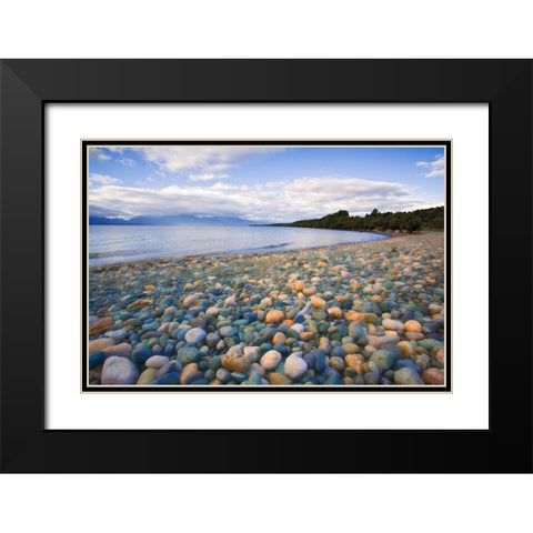 South Island Rocky shore of Lake Te Anau Black Modern Wood Framed Art Print with Double Matting by Jaynes Gallery