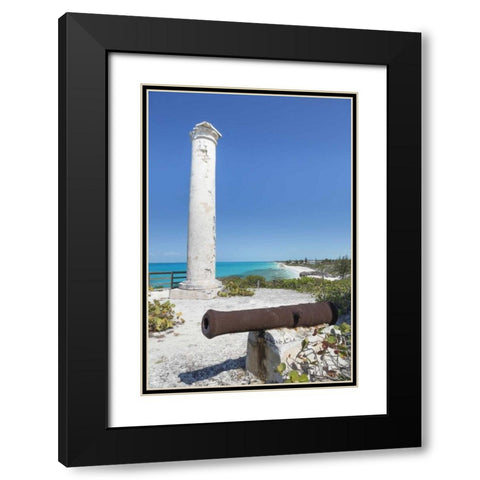Bahamas, Little Exuma Is Rusty cannon and column Black Modern Wood Framed Art Print with Double Matting by Paulson, Don
