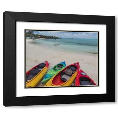Bahamas, Exuma Island Kayaks on beach Black Modern Wood Framed Art Print with Double Matting by Paulson, Don