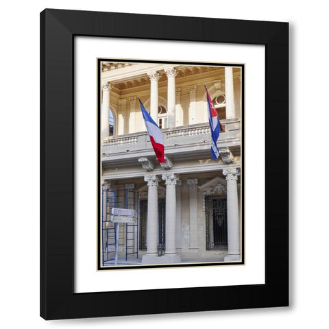 West Indies, Cuba, Havana French and Cuban flags Black Modern Wood Framed Art Print with Double Matting by Ross, Nancy ,  Steve