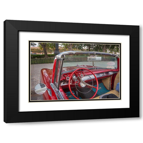 Interior view of red 57 Chevrolet Bel Air convertible in Habana-Havana-Cuba Black Modern Wood Framed Art Print with Double Matting by Miglavs, Janis