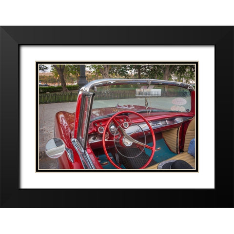 Interior view of red 57 Chevrolet Bel Air convertible in Habana-Havana-Cuba Black Modern Wood Framed Art Print with Double Matting by Miglavs, Janis