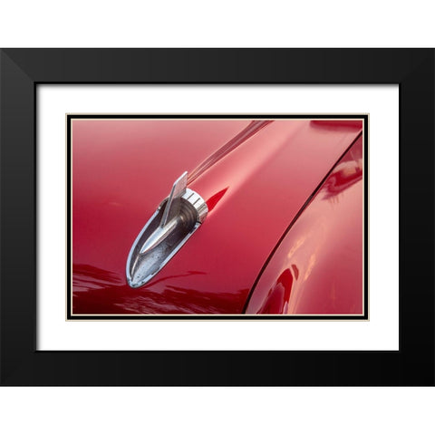 Close-up of hood detail of red 57 Chevrolet Bel Air in Habana-Havana-Cuba Black Modern Wood Framed Art Print with Double Matting by Miglavs, Janis