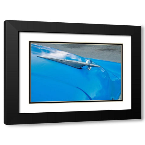 Detail of hood ornament on blue classic American Buick car in Habana-Havana-Cuba Black Modern Wood Framed Art Print with Double Matting by Miglavs, Janis