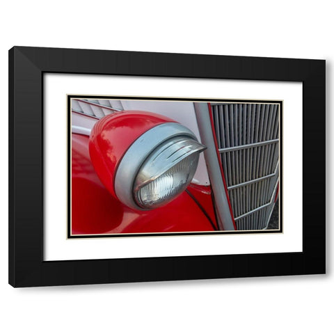 Detail of head light and grill on red classic American Ford in Habana-Havana-Cuba Black Modern Wood Framed Art Print with Double Matting by Miglavs, Janis