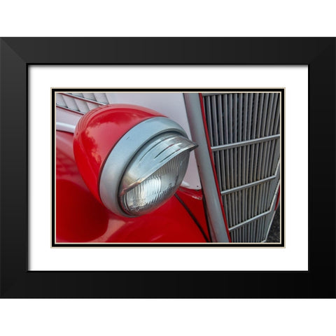 Detail of head light and grill on red classic American Ford in Habana-Havana-Cuba Black Modern Wood Framed Art Print with Double Matting by Miglavs, Janis