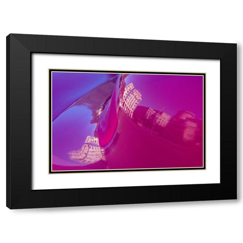 Reflection of buildings in trunk of hot pink classic American Oldsmobile Havana-Cuba Black Modern Wood Framed Art Print with Double Matting by Miglavs, Janis