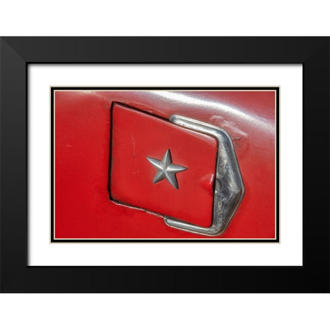 Detail of gasoline tank door with star on classic American car in Vieja-old Habana-Havana-Cuba Black Modern Wood Framed Art Print with Double Matting by Miglavs, Janis