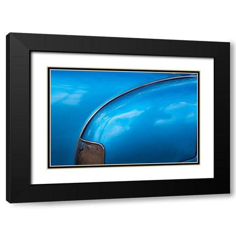 Detail of rear fender on classic blue American Chevrolet in Vinales-Vinales Valley-Cuba Black Modern Wood Framed Art Print with Double Matting by Miglavs, Janis