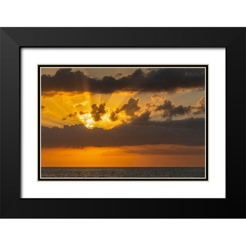 Sunset in clouds over ocean La Boca-Cuba Black Modern Wood Framed Art Print with Double Matting by Miglavs, Janis