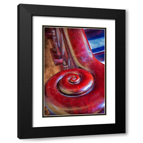 Snail shell-like curve on red wooden bannister handrail in Trinidad-Cuba Black Modern Wood Framed Art Print with Double Matting by Miglavs, Janis