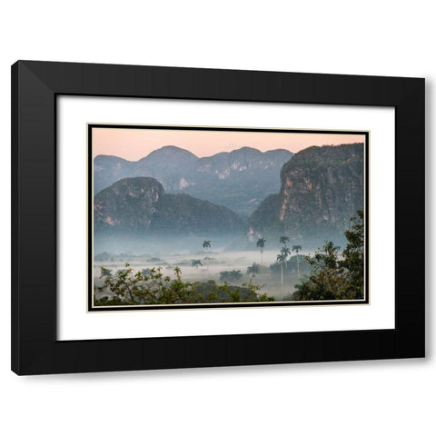 Morning fog rises from the palm tree lined Vinales Valley-Cuba Black Modern Wood Framed Art Print with Double Matting by Miglavs, Janis