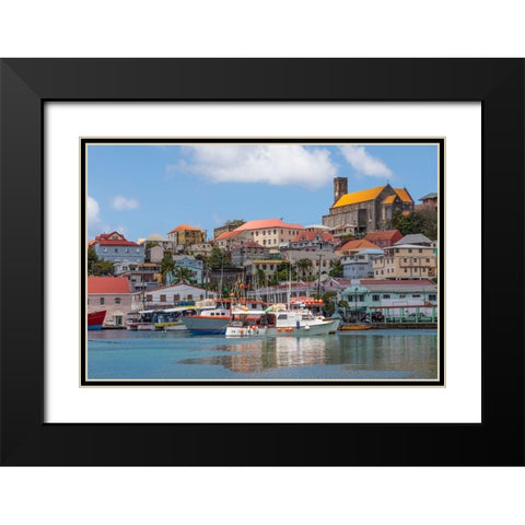 Caribbean-Grenada-St Georges Boats in The Carenage harbor Black Modern Wood Framed Art Print with Double Matting by Jaynes Gallery