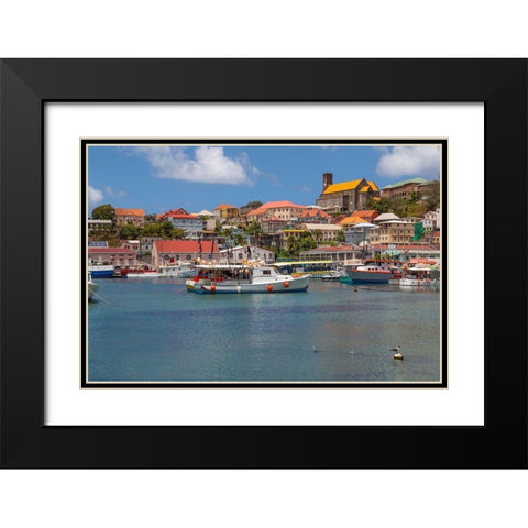 Caribbean-Grenada-St Georges Boats in The Carenage harbor Black Modern Wood Framed Art Print with Double Matting by Jaynes Gallery
