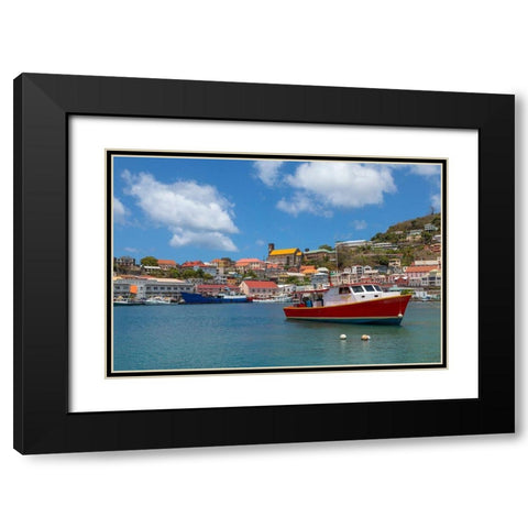 Caribbean-Grenada-St Georges Boats in The Carenage harbor Black Modern Wood Framed Art Print with Double Matting by Jaynes Gallery