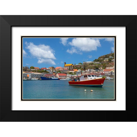 Caribbean-Grenada-St Georges Boats in The Carenage harbor Black Modern Wood Framed Art Print with Double Matting by Jaynes Gallery