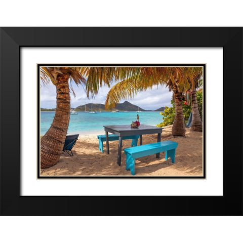 Caribbean-Grenada-Sandy Island Picnic table and hammock on beach Black Modern Wood Framed Art Print with Double Matting by Jaynes Gallery