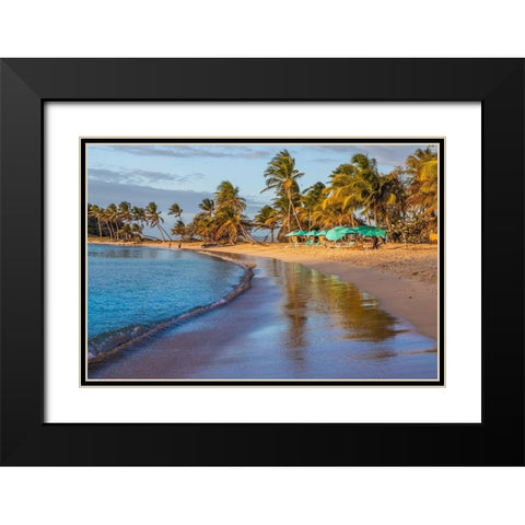 Caribbean-Grenada-Mayreau Island Beach umbrellas and lounge chairs Black Modern Wood Framed Art Print with Double Matting by Jaynes Gallery